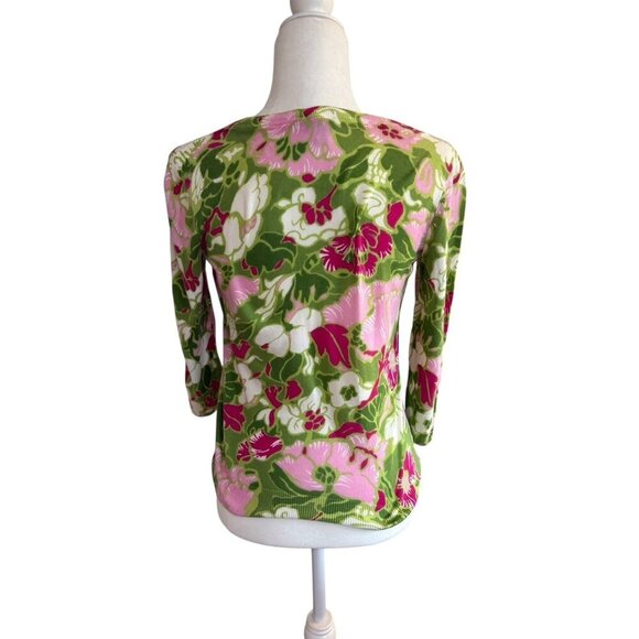 Talbots Green Pink Floral Print Button Down Cardigan Sweater Petite Small - Picture 4 of 8